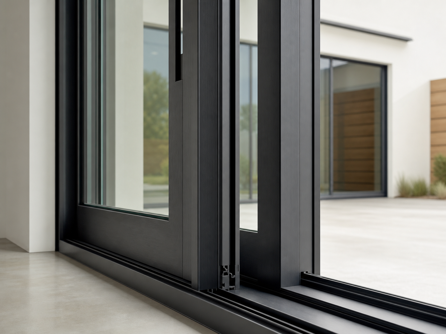 Ventanas corredizas de aluminio anodizado negro instaladas en una vivienda moderna