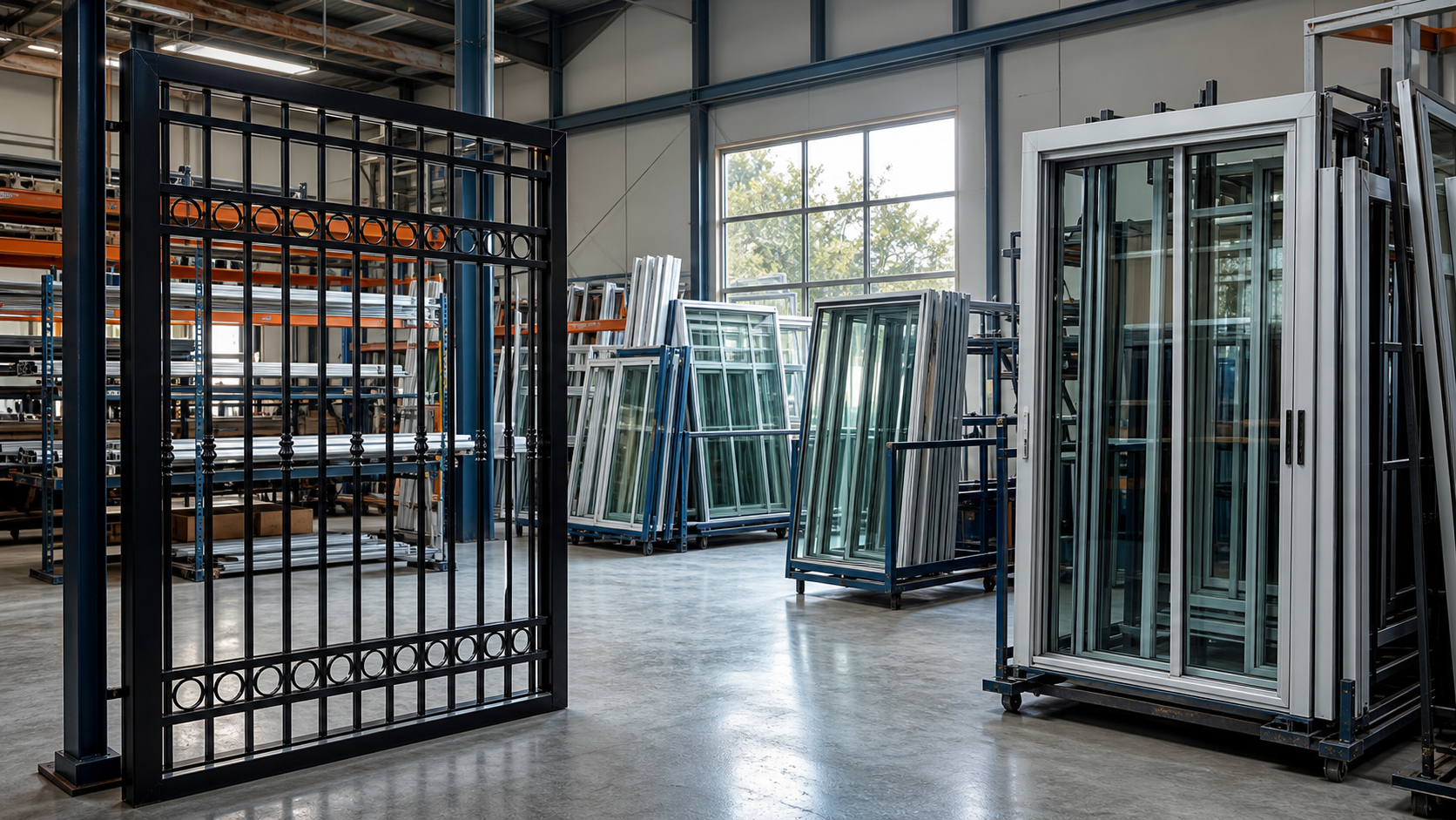 Taller de aberturas de aluminio y herrería El Ángel con ventanas, puertas y portón de hierro terminados